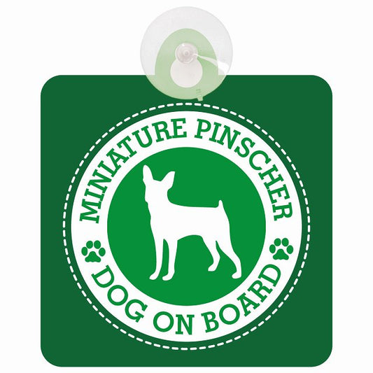 DOG ON BOARD MINIATURE PINSCHER ミニチュアピンシャー グリーン 肉球マーク 車用吸盤付サイン 12.4x14.6cm 表示プレート