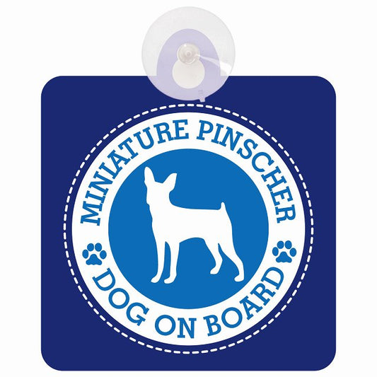 DOG ON BOARD MINIATURE PINSCHER ミニチュアピンシャー ブルー 肉球マーク 車用吸盤付サイン 12.4x14.6cm 表示プレート