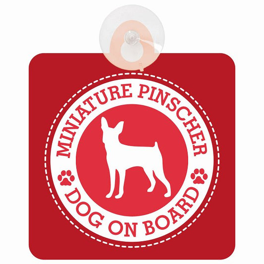 DOG ON BOARD MINIATURE PINSCHER ミニチュアピンシャー レッド 肉球マーク 車用吸盤付サイン 12.4x14.6cm 表示プレート