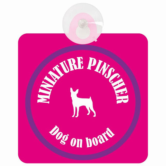 Miniature Pinscher ミニチュアピンシャー ピンク&パープル DOG IN CAR カラフル 車用吸盤付サイン 12.4x14.6cm