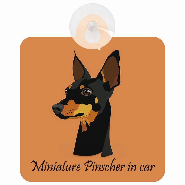 Miniature Pinscher ミニチュアピンシャー Aタイプ イラスト付 DOG IN CAR 車用吸盤付サイン 12.4x14.6cm