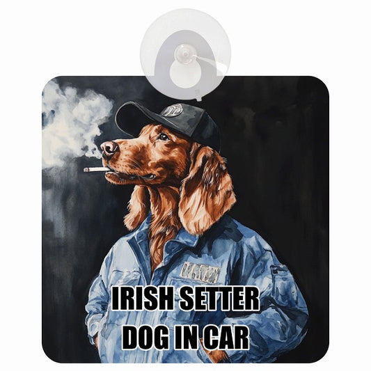 IRISH SETTER アイリッシュセッター DOG IN CAR 作業服 ちょい悪 車用吸盤付サイン 12.4x14.6cm