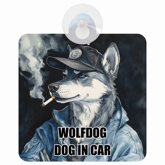 WOLFDOG ウルフドッグ DOG IN CAR 作業服 ちょい悪 車用吸盤付サイン 12.4x14.6cm
