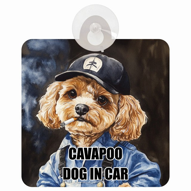 CAVAPOO キャバプー DOG IN CAR 作業服 ちょい悪 車用吸盤付サイン 12.4x14.6cm