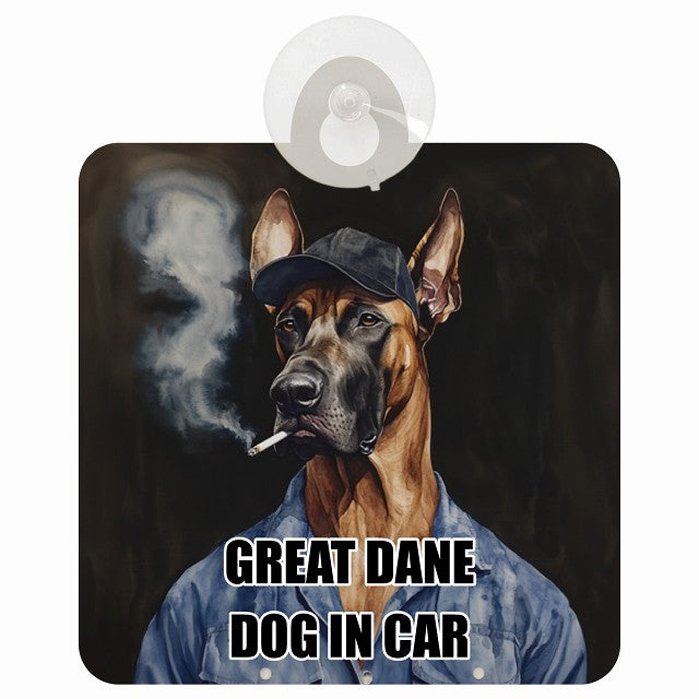 GREAT DANE グレートデーン DOG IN CAR 作業服 ちょい悪 車用吸盤付サイン 12.4x14.6cm