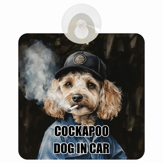 COCKAPOO コッカプー DOG IN CAR 作業服 ちょい悪 車用吸盤付サイン 12.4x14.6cm