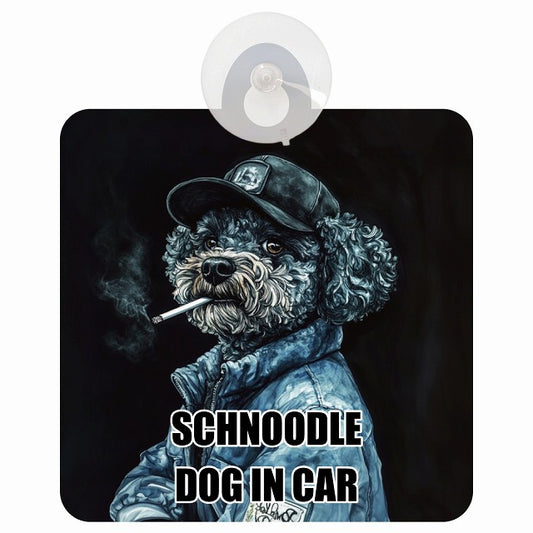 SCHNOODLE シュナプー DOG IN CAR 作業服 ちょい悪 車用吸盤付サイン 12.4x14.6cm