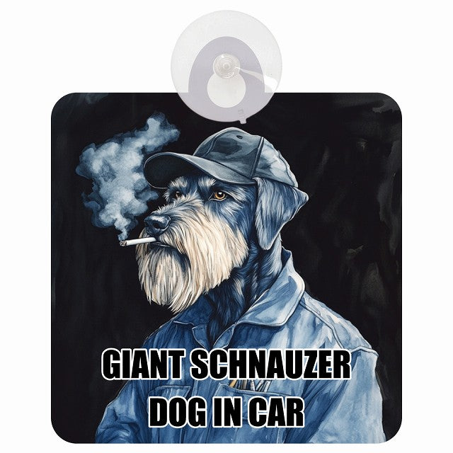 GIANT SCHNAUZER ジャイアントシュナウザー DOG IN CAR 作業服 ちょい悪 車用吸盤付サイン 12.4x14.6cm