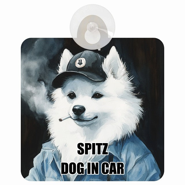 SPITZ スピッツ DOG IN CAR 作業服 ちょい悪 車用吸盤付サイン 12.4x14.6cm