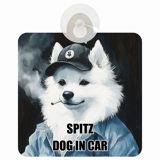 SPITZ スピッツ DOG IN CAR 作業服 ちょい悪 車用吸盤付サイン 12.4x14.6cm