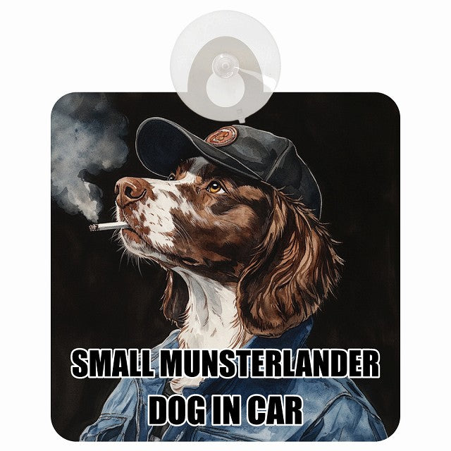 SMALL MUNSTERLANDER スモールミュンスターレンダー DOG IN CAR 作業服 ちょい悪 車用吸盤付サイン 12.4x14.6cm
