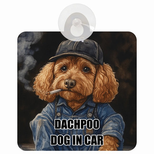 DACHPOO ダップー DOG IN CAR 作業服 ちょい悪 車用吸盤付サイン 12.4x14.6cm
