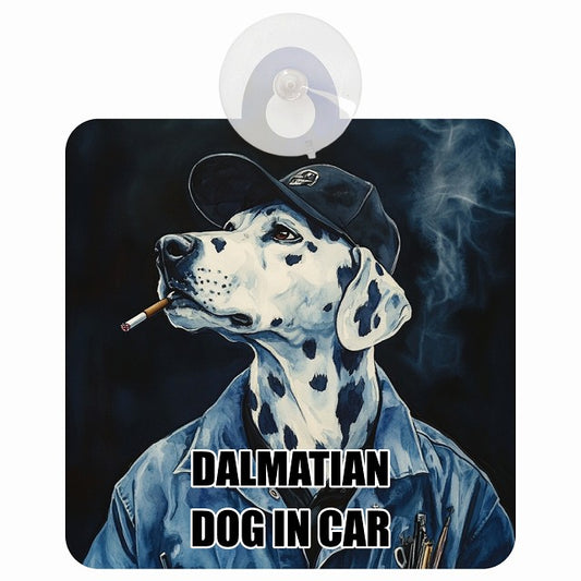 DALMATIAN ダルメシアン DOG IN CAR 作業服 ちょい悪 車用吸盤付サイン 12.4x14.6cm