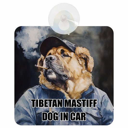 TIBETAN MASTIFF チベタンマスティフ DOG IN CAR 作業服 ちょい悪 車用吸盤付サイン 12.4x14.6cm