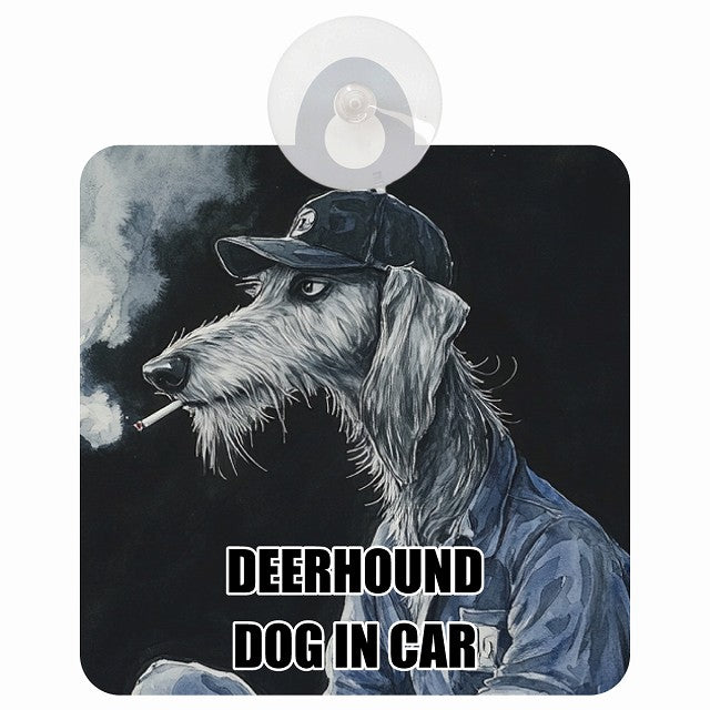 DEERHOUND ディアハウンド DOG IN CAR 作業服 ちょい悪 車用吸盤付サイン 12.4x14.6cm