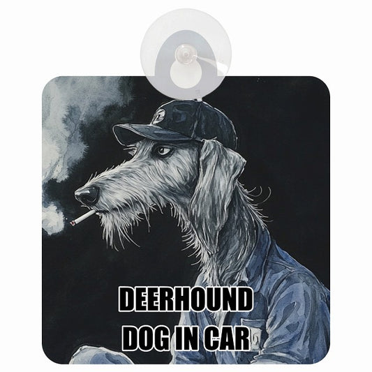 DEERHOUND ディアハウンド DOG IN CAR 作業服 ちょい悪 車用吸盤付サイン 12.4x14.6cm