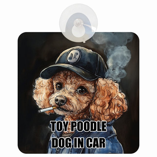 TOY POODLE トイプードル DOG IN CAR 作業服 ちょい悪 車用吸盤付サイン 12.4x14.6cm