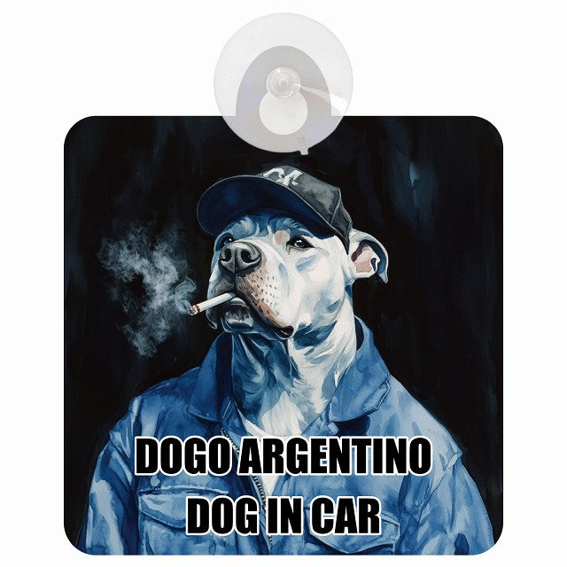 DOGO ARGENTINO ドゴアルヘンティーノ DOG IN CAR 作業服 ちょい悪 車用吸盤付サイン 12.4x14.6cm