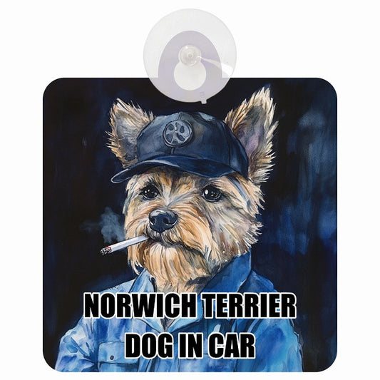 NORWICH TERRIER ノーリッチテリア DOG IN CAR 作業服 ちょい悪 車用吸盤付サイン 12.4x14.6cm