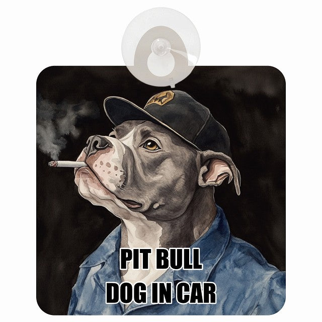 PIT BULL ピットブル DOG IN CAR 作業服 ちょい悪 車用吸盤付サイン 12.4x14.6cm