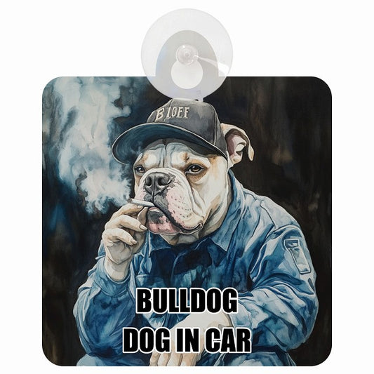 BULLDOG ブルドッグ DOG IN CAR 作業服 ちょい悪 車用吸盤付サイン 12.4x14.6cm