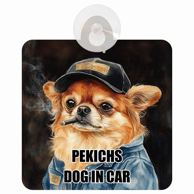 PEKICHS ペキックス DOG IN CAR 作業服 ちょい悪 車用吸盤付サイン 12.4x14.6cm