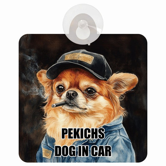 PEKICHS ペキックス DOG IN CAR 作業服 ちょい悪 車用吸盤付サイン 12.4x14.6cm