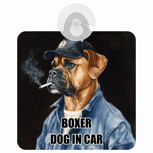 BOXER ボクサー DOG IN CAR 作業服 ちょい悪 車用吸盤付サイン 12.4x14.6cm