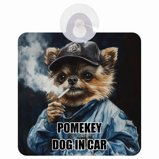 POMEKEY ポメキー DOG IN CAR 作業服 ちょい悪 車用吸盤付サイン 12.4x14.6cm