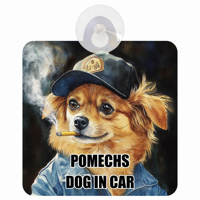 POMECHS ポメックス DOG IN CAR 作業服 ちょい悪 車用吸盤付サイン 12.4x14.6cm