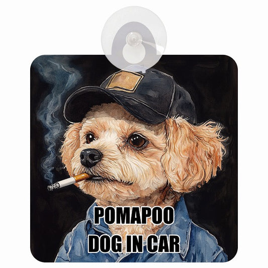 POMAPOO ポメプー DOG IN CAR 作業服 ちょい悪 車用吸盤付サイン 12.4x14.6cm