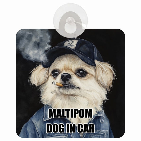 MALTIPOM ポメマル DOG IN CAR 作業服 ちょい悪 車用吸盤付サイン 12.4x14.6cm