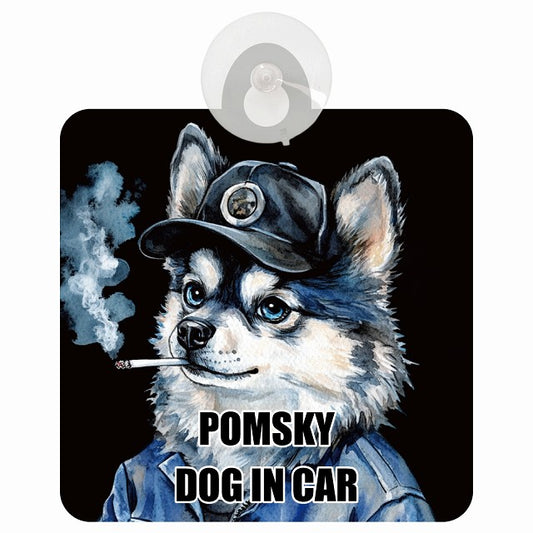 POMSKY ポンスキー DOG IN CAR 作業服 ちょい悪 車用吸盤付サイン 12.4x14.6cm