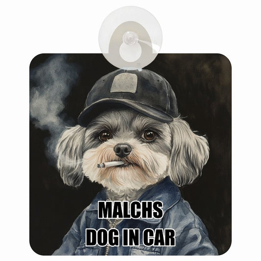 MALCHS マルックス DOG IN CAR 作業服 ちょい悪 車用吸盤付サイン 12.4x14.6cm