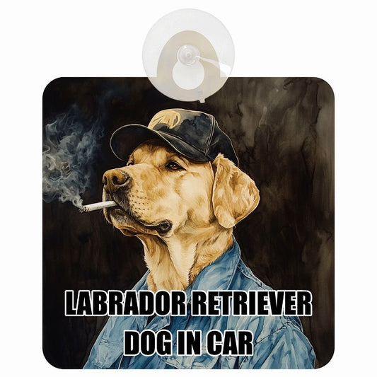 LABRADOR RETRIEVER ラブラドルレトリバー DOG IN CAR 作業服 ちょい悪 車用吸盤付サイン 12.4x14.6cm