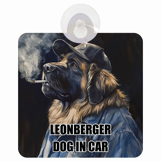 LEONBERGER レオンベルガー DOG IN CAR 作業服 ちょい悪 車用吸盤付サイン 12.4x14.6cm