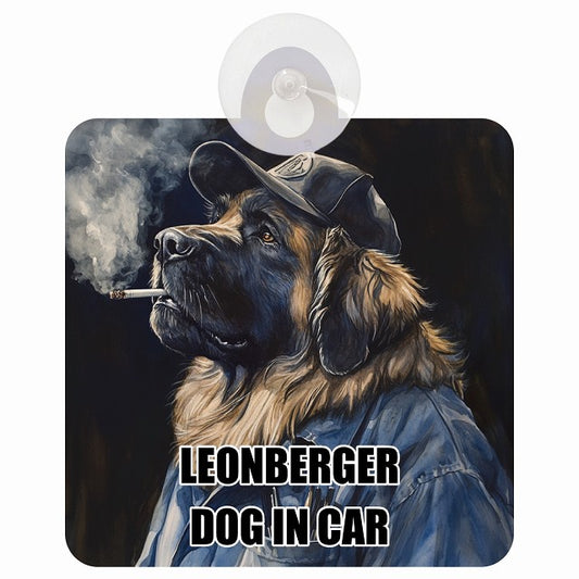 LEONBERGER レオンベルガー DOG IN CAR 作業服 ちょい悪 車用吸盤付サイン 12.4x14.6cm