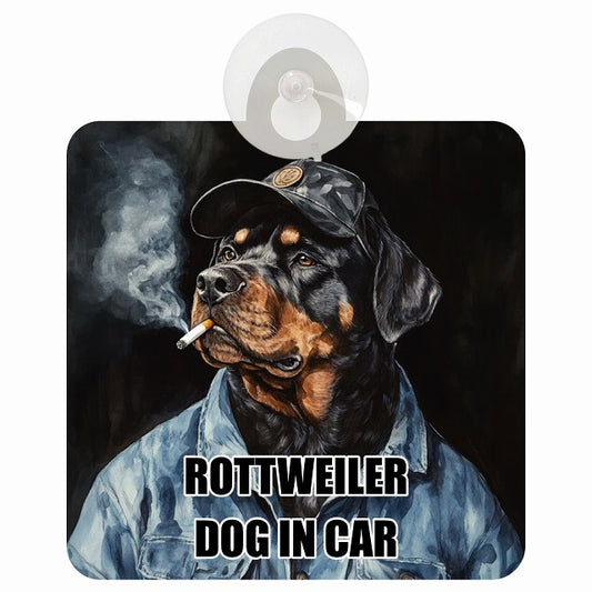 ROTTWEILER ロットワイラー DOG IN CAR 作業服 ちょい悪 車用吸盤付サイン 12.4x14.6cm