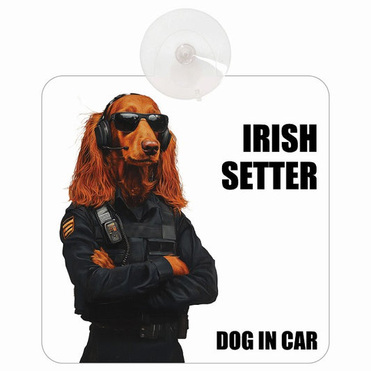 IRISH SETTER アイリッシュセッター DOG IN CAR セキュリティガード風 ちょい悪 車用吸盤付サイン 12.4x14.6cm