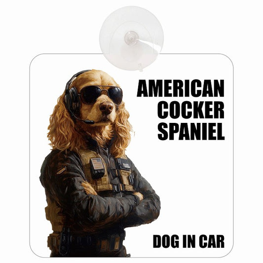AMERICAN COCKER SPANIEL アメリカンコッカースパニエル DOG IN CAR セキュリティガード風 ちょい悪 車用吸盤付サイン 12.4x14.6cm