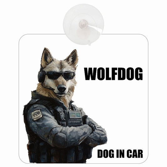 WOLFDOG ウルフドッグ DOG IN CAR セキュリティガード風 ちょい悪 車用吸盤付サイン 12.4x14.6cm