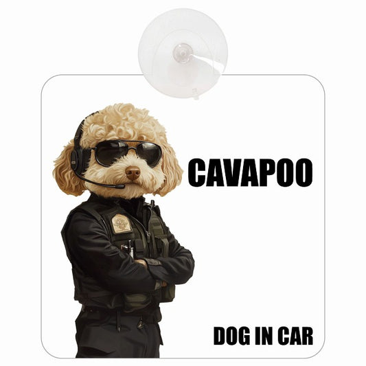 CAVAPOO キャバプー DOG IN CAR セキュリティガード風 ちょい悪 車用吸盤付サイン 12.4x14.6cm