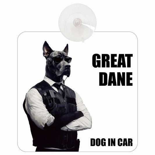 GREAT DANE グレートデーン DOG IN CAR セキュリティガード風 ちょい悪 車用吸盤付サイン 12.4x14.6cm