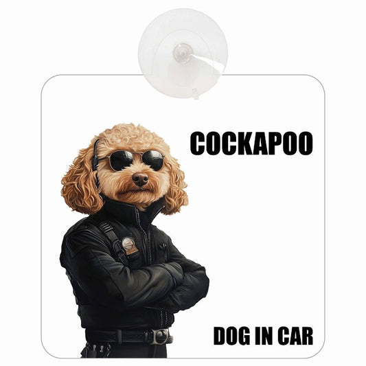 COCKAPOO コッカプー DOG IN CAR セキュリティガード風 ちょい悪 車用吸盤付サイン 12.4x14.6cm