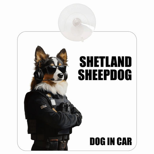 SHETLAND SHEEPDOG シェットランドシープドッグ DOG IN CAR セキュリティガード風 ちょい悪 車用吸盤付サイン 12.4x14.6cm