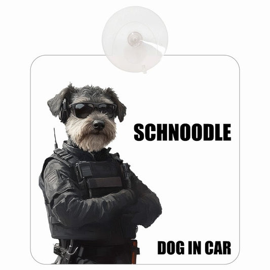 SCHNOODLE シュナプー DOG IN CAR セキュリティガード風 ちょい悪 車用吸盤付サイン 12.4x14.6cm