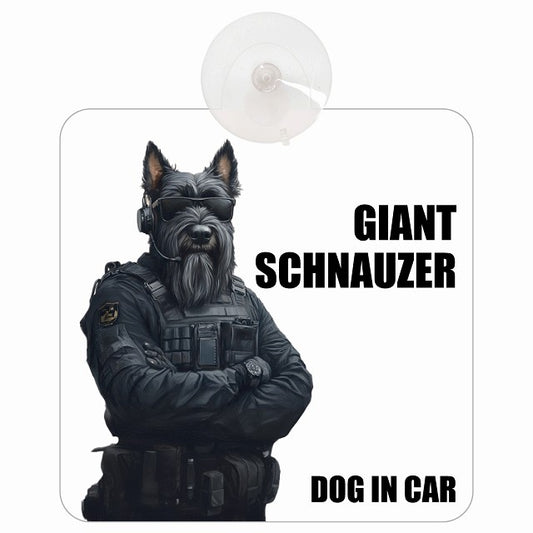 GIANT SCHNAUZER ジャイアントシュナウザー DOG IN CAR セキュリティガード風 ちょい悪 車用吸盤付サイン 12.4x14.6cm