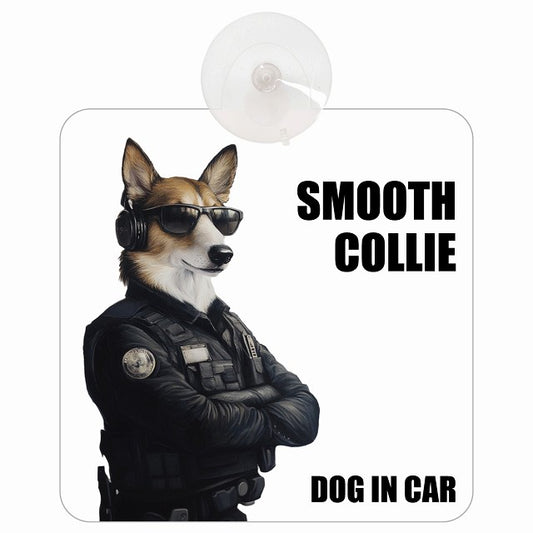 SMOOTH COLLIE スムースコリー DOG IN CAR セキュリティガード風 ちょい悪 車用吸盤付サイン 12.4x14.6cm