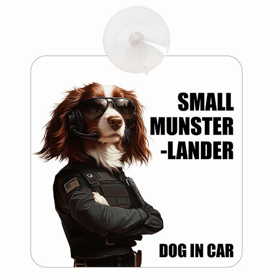SMALL MUNSTERLANDER スモールミュンスターレンダー DOG IN CAR セキュリティガード風 ちょい悪 車用吸盤付サイン 12.4x14.6cm