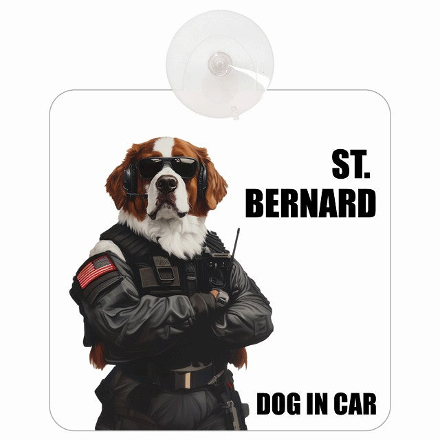 ST. BERNARD セントバーナード DOG IN CAR セキュリティガード風 ちょい悪 車用吸盤付サイン 12.4x14.6cm